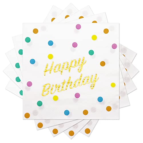 Dylives Gold Foil Dots Happy Birthday Napkins, Colorful Confetti Dots Birthday Napkins Disposable Paper Napkins For Dinner Cocktail Birthday Party Supplies Decorations, 6.5 Inch (Pack Of 50) #TOP6