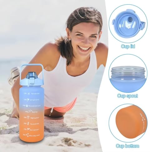 Image of MOTIVATIONAL 3-Pcs (2000ML-900ML-300ML) Water Bottle with Straw & Time Marker | Leak-Proof Sports Bottle for Gym, Office, School | Break-Resistant Silicone Bottle for Daily Hydration (Orange)