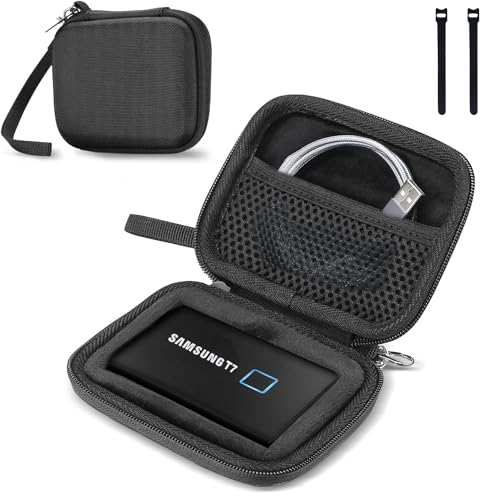 ProCase Festplatten Tasche für Samsung T7/ T7 Touch Portable SSD (500GB/1TB/2TB) Stoßfest Hart Hülle Organizer für Tragbar Externe Festplattentaschen -Schwarz