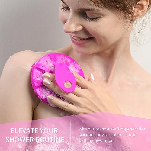 Image of BEAUTAIL Silicone Body Scrubber, Gentle Exfoliating Brush for All Skin Type | Lather Well Shower Scrubber for Body, Hygienic Silicone Loofah, Bath Essential for Women, Men & Kids. 2-Pack, Purple+Black