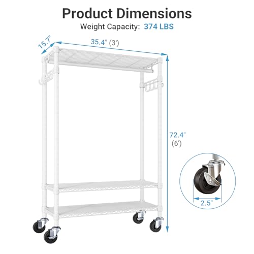 Image of VIPEK R3 Rolling Clothing Rack Portable Garment Rack for Hanging Clothes