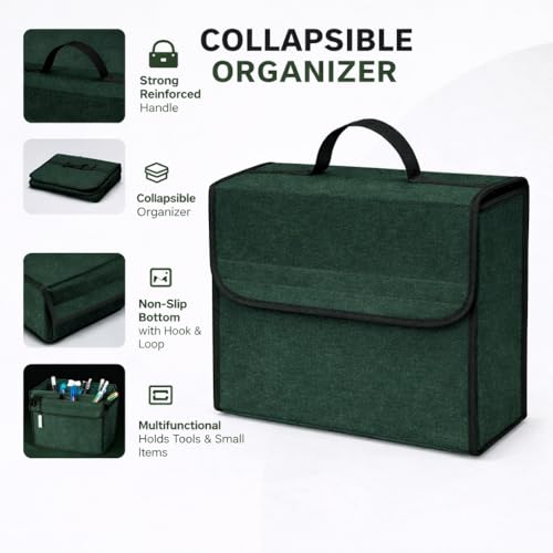 Image of JVCV Car Trunk Boot Organizer, Car Storage and Organizer Anti Slip Car Accessories Organizer for Car, Suv, Sedan, Truck, Minivan Anti Slip Bottom (Small - Green)