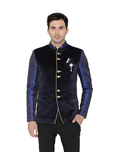 WINTAGE Men's Velvet Casual and Festive Indian Jodhpuri Grandad Bandhgala Blazer