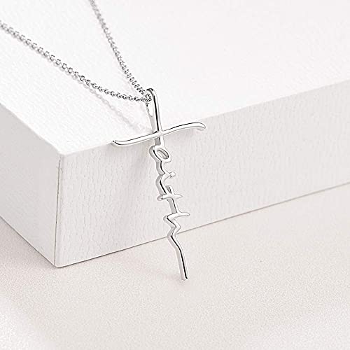 PRAYMOS Faith Cross Necklace for Women 925 Sterling Silver Pendant Necklace With Birthstone Initial Christian Religious Confirmation Baptism Christmas Gifts3