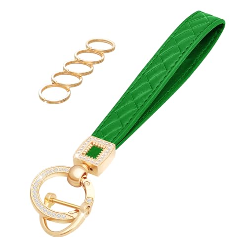 Image of OHKYOOT Leather Wristlet Keychain,Wrist Keychain Car Key Chain with 5 Key Ring and Anti-Lost D Ring