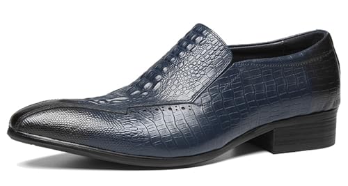 Santimon Men’s Slip-On Loafers Formal Dress Shoes – Crocodile-Embossed Leather Penny Loafers for Business Casual, Wedding & Evening Events4