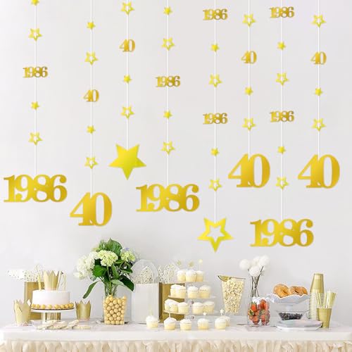 Image of Eucutur Gold 40th Birthday Decorations for Men Women, Pre-Strung Glitter Twinkle Number 40 Years Old Vintage 1986 Hanging Streamer Banner Party Supplies, Cheers 40th Birthday Anniversary Decor