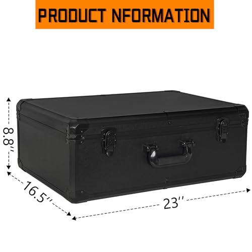 Image of 23 Inch Aluminum Carrying Case 23 X 16.5 X 8.6 Inch Ideal for Microphone & Camera Gear Transportation, DJ Mixer Case with Customizable Pre-Diced Foam, Black