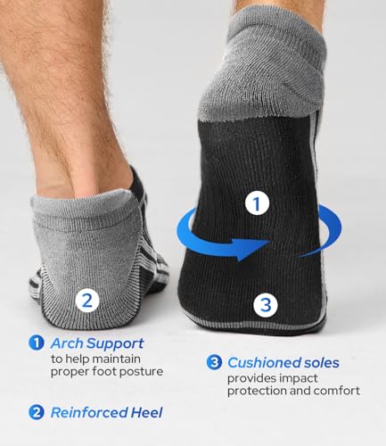 Image of BAMBOO COOL Men's Ankle Socks Moisture Wicking Breathable Odor Control Athletic Cushioned Running Socks Arch Support 8 Pack