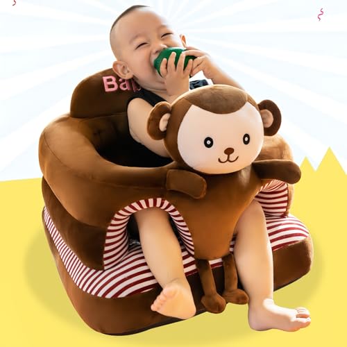 Image of Baby Support Seat, Cute Baby Sofa Chair for Sitting Up, Comfy Plush Infant Seats (Monkey,W17.5 x H17.5)