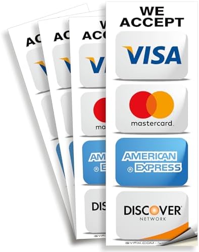Amazon.com: We Accept Credit Cards AmEx Visa MasterCard Discover Decals ...