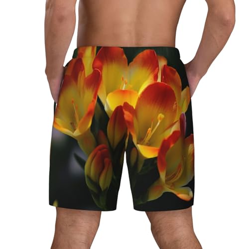 Men's Swim Trunks Quick Dry Board Shorts Freesia Beautiful Plant Flower Beach Shorts with Pocket Bathing Suits for Men3