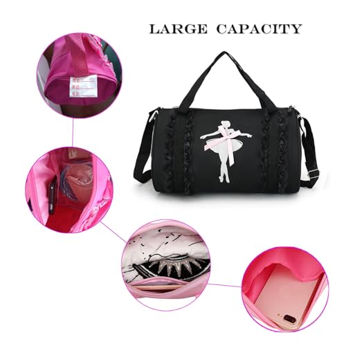 Cute Ballet Dance Bag,Tutu Dress Bag,Girls Dance Bag Gym Travel Duffle Bag for Girls,Personalized Waterproof Duffle Bag (Dancer pattern)3