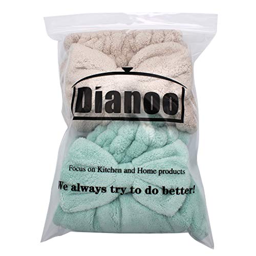 Dianoo 2 x Haartrocknungskappe, Mikrofaser, ultra-saugfähig, Badehut, schnell trocknend, Haarturban, Wickeltücher, weiche Duschhaube für langes dickes Haar, Frauen und Mädchen (Grün und Kaffee)