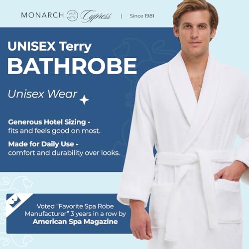MONARCH Unisex Terry Bathrobe - 100% Lux Combed Cotton, Terry Shawl Collar Robe, Five-Star Hotel Choice, Non-Hooded2