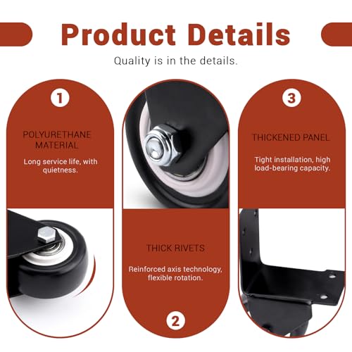 2 in 4 Pieces Side Mount Casters Heavy Duty, Rubber L Shape Plate Wheels for Furniture Set, Black Furniture Locking Casters for Table Cabinet Toolbox Loading Capacity