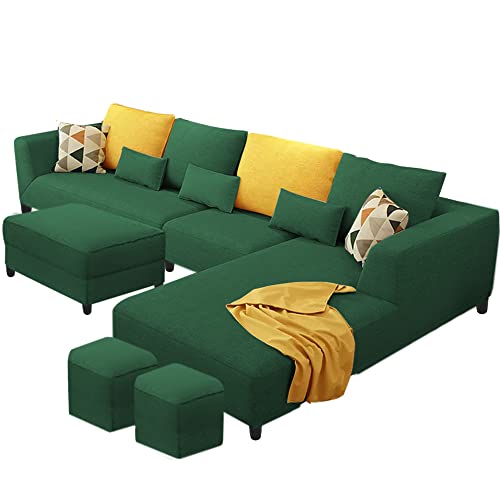 Image of Galib RHS 8 Seater L Shape Sofa Set for Living Room (Green Fabric)