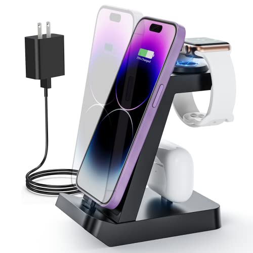 𝟮𝟬𝟮𝟯 𝗡𝗲𝘄 Charging Station for Apple: DLveer 3 in 1 Fast Charger Station Multiple Devices for iPhone 14/13/12/11/X/8 Series,for Airpods,Desk Wireless Charger for iWatch 8/Ultra/7/6/SE/5/4/3/2