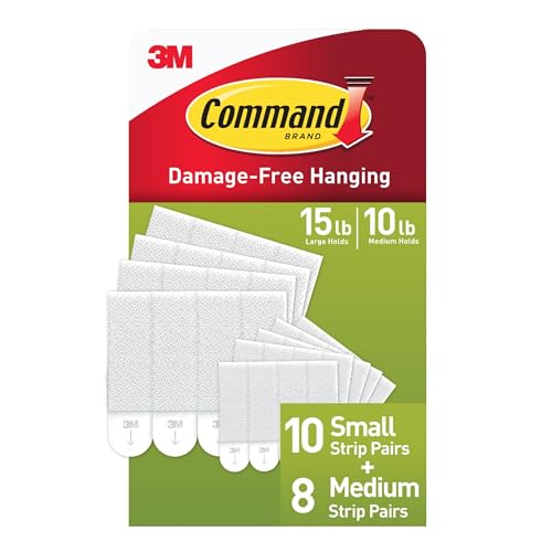 Command Picture Hanging Strips Variety Pack, Damage Free Hanging Picture Hangers, No Tools Wall Hanging Strips for Living Spaces, White, 10 Small Pairs and 8 Medium Pairs(36 Strips)