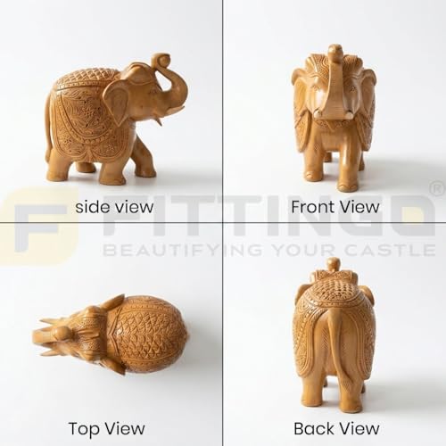 Image of EL05 Temple Elephant Statue 6 Inch Premium Handcrafted Kadam Wood Elephant Idol with Left Leg Forward for Home Mandir Pooja & Living Room Decor Office Traditional Indian Gifting - Pack of 1