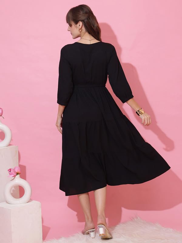 Image of Sheetal Associates Women's Casual Crepe Fit and Flare Dress| Comfortable Relaxed Fit Summer Party Dress