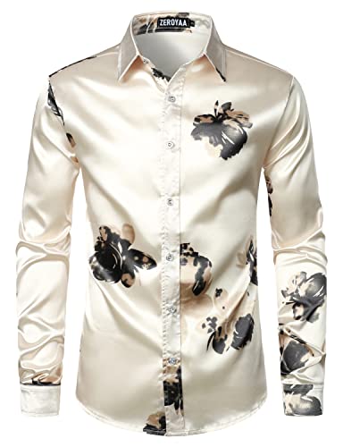 Beige Floral-Print Silk Shirt