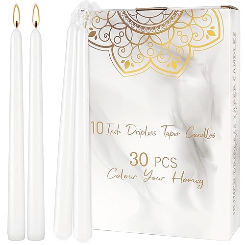 Pliadvbu ACNMM323 30 Pack Tall Taper Candles - 10 Inch White Dripless, Unscented Dinner Candle - Paraffin Wax thumb #6