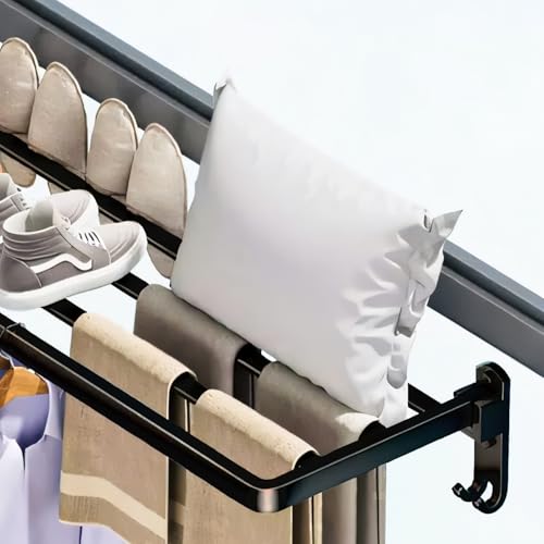 Image of Amazon Basics Bathroom Accessories Set - 24 Inch Towel Rod Towel Rack Clothes Hanger and Towel Holder - Rust-Resistant Bathroom Fittings for Home Black (Pack of 1)