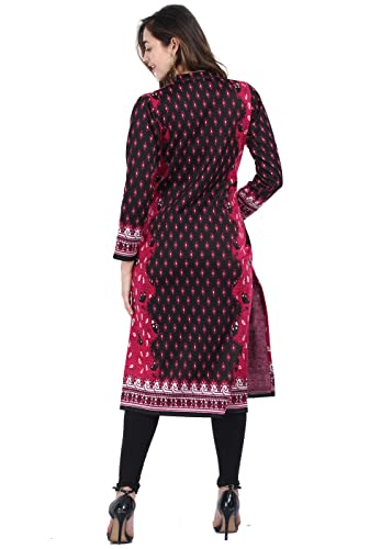 Image of Rosary Women's Winter Wear Jacquard Woolen Straight Kurti with 2 Side Pockets,RZ3204HOTPINK-M