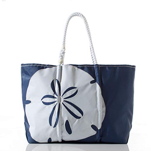Sea Bags Recycled Sail Cloth White on Navy Sand Dollar Tote