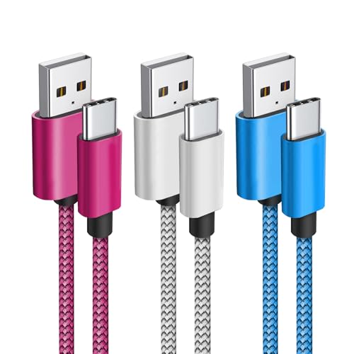 WINUERK 3PCS Type C Charger, Braided Charge Cord, 2.4A USB Type C Cable Fast Charging Cord for Car, 3.3FT USB C Charger Cable Universal for Samsung A15 5G A14 5G, Google Pixel 8 Pro 8 7a 7 Pro 6 6a