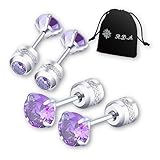R.D.A. 【30日間返品交換保証付】ステンレス ピアス 金属アレルギー対応 つけっぱなし ファーストピアス 3mmと5mmのセット (ブルーバイオレット)【両耳用×２セット】巾着袋のセット