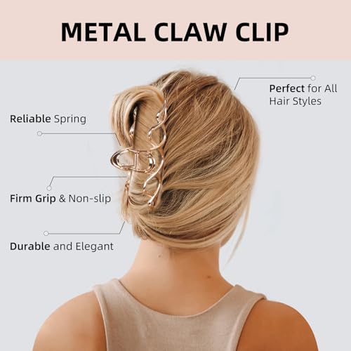 Pinza de pelo metálica para mujer, grande, para cabello grueso y fino, color dorado miniatura 3