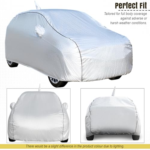 Image of Pivalo Car Cover for Maruti Baleno All Model & Years (2015-2025) 100% Waterproof with Mirror & Antenna Pocket Triple Stitched Bottom Elastic Dustproof Full Body Protection (Heat & UV Resistant,Silver)