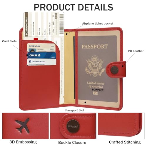 Image of ZOPPEN Passport Holder RFID Blocking Travel Wallet, Scarlet Red | Passport Cover with Multiple Card Slots, Water-Resistant & Easy-Carry, Must-Have Travel Accessory for Men & Women.