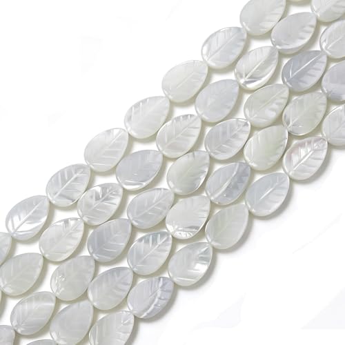 Image of HAAMIIQII Natural White Mother of Pearl Shell Beads 8x12mm Leaf Shape Semi Precious Stone Loose Gemstone Beads for Jewelry Making Strand 15 Inch (28-30pcs)