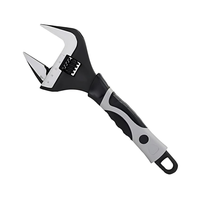 SDFIXINGS 4-Piece Adjustable Spanner Wrench Set – 6", 8", 10", 12" Extra-Wide Jaw Opening 34–60mm Black White Finish Heavy-Duty Alloy Steel Plumbing and Mechanical Hand Tools (10")