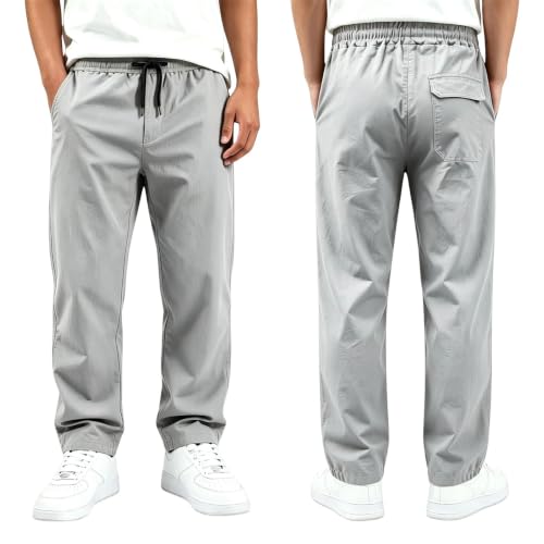 GOSEAGOTOFUN Boys Cargo Pants Elastic Waisted Straight Leg Pants Kids School Uniforms Sweatpants Relaxed Fit Casual Trousers 01-Light Gray 5-6 Years - image 1
