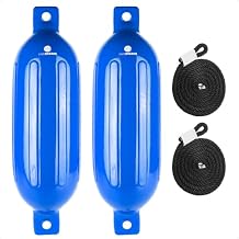 Five Oceans Twin Eye Ribbed Boat Fender Kit, Inflatable Boat Bumpers for Docking with Fender Lines 3/8-Inch x 5Ft, Multiple Size
