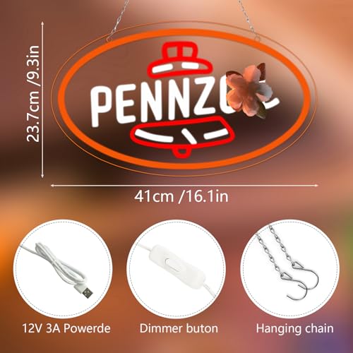 Image of WonderfulLife Pennz Oil Neon Sign for Garage Decor,Motor Oil Led Signs for Man Cave Lube Store or Auto Repair Store Display Lighting,5V USB Easy Hanging.