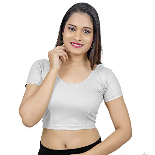 Sanskruti India Women's Blouses Readymade Gold Stretchable Saree Crop Top Choli Free Size Sparkling Lycra (Bust Size 28