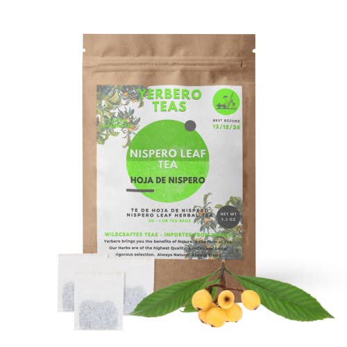 Yerbero - Nispero Tea (Loquat Leaves) 30 Tea Bags 1gr (0.03oz) - Net WT 30gr (1.3oz) | Digestion & Cholesterol Herbal Tea, Stand Up Resealable Bag | Crafted By Nature100% All Natural, non-GMO, Gluten-free.