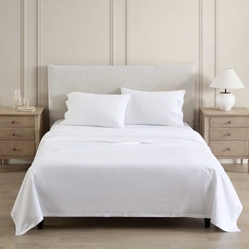 Image of Martha Stewart - Full Size Sheets Set, Crisp & Tailored Cooling Sheets with a Smooth Cotton Percale Lightweight Feel - Bed Sheets with Matching Pillowcases & Fitted Sheet (Lilly Pond Leaf Pink)