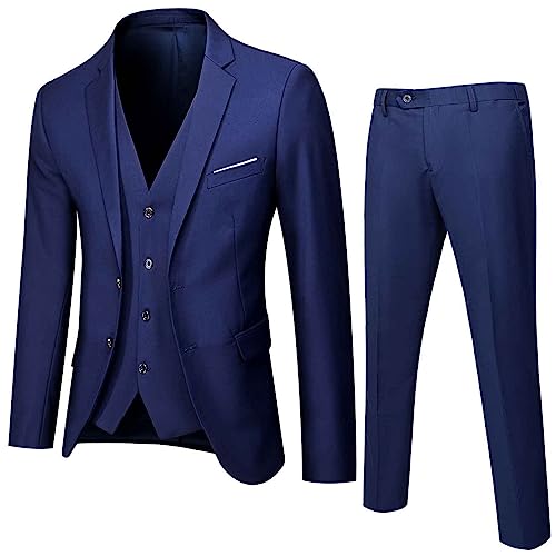 Vuncio Abito Bambino Elegante Completo 3 Pezzi Slim Fit Smoking Blazer + Gilet + Pantaloni Set Tuta Ragazzo Abbigliamento Gentleman Cerimonia Matrimonio Festa Economico (Navy, 16-17 anni)