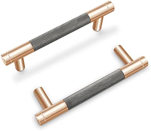 CYX 10 Pack 5 Inch Gold and Grey Cabinet Handles, knurled Cabinet Pulls, Aluminum Handles, Knurled Drawer Pulls, Sideboard Handles.