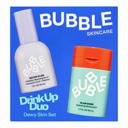 Bubble Skincare Drink Up Duo Dewy Skin Care Set - Travel Size Gift Set Includes Water Slide Hyaluronic Acid Serum & Slam Dunk Face Moisturizer - Promotes Healthy, Hydrated Skin (2 Count)
