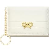 BIAOTIE Coquette Bow Wallet for Women, Small Slim Trifold Womens Wallet with Key chain Cute Aesthetic Card Holder ID Window for Girl (White)