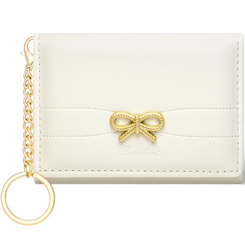 Image of BIAOTIE Coquette Bow Wallet for Women, Small Slim Trifold Womens Wallet with Key chain Cute Aesthetic Card Holder ID Window for Girl (White)