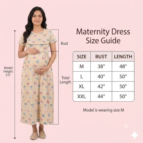 Image of Zero Clothing Feeding Dress for New Moms Casual Loungewear Ankle Length | Cotton Maternity Nighty | Zipless Feeding Dresses for Women | Pregnancy & Nursing Wear