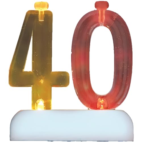 Multicolor Plastic Number 40 Flashing Candle Holder With Birthday Candle Set - 1 Set - Elegant, Eye-catching & Durable - Perfect Cake Topper For Birthday Celebrations